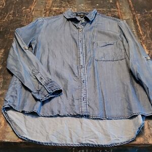 Casual Blue Denim Button-Front Women's Shirt
